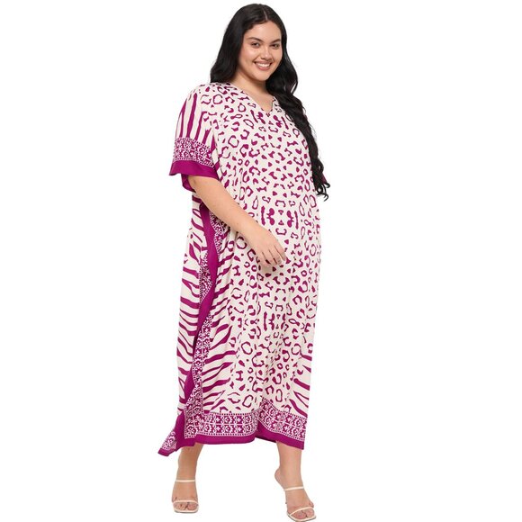 Gypsie Blu Leopard Printed Plus Size Kaftan Dress Stylish Beach Cover Up Maxi - Picture 2 of 7